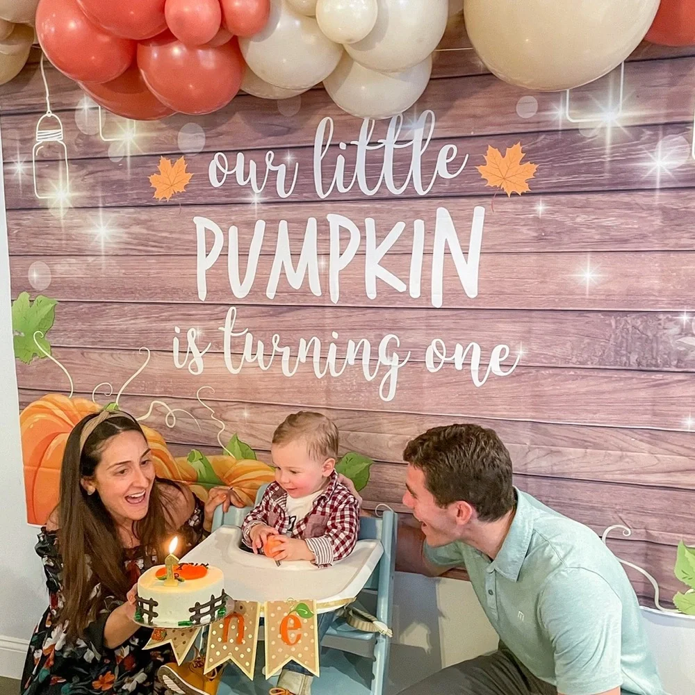Fall Pumpkin 1st Birthday Backdrop – “Our Little Pumpkin” 7x5 FT